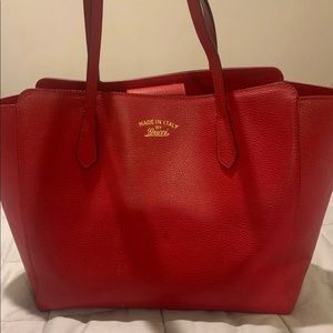 Gucci Red Leather Tote Bag